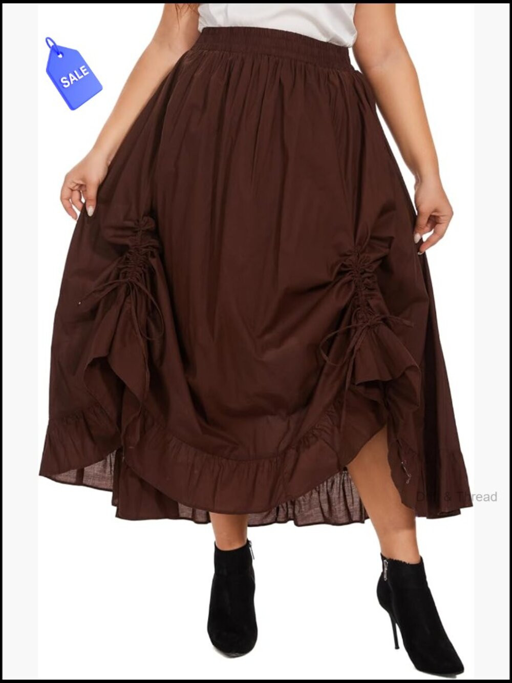 Plus Size Victorian Maxi Skirt Cotton Ruched Front Women Renaissance Medieval